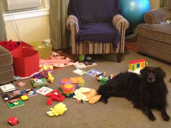 I'm using this photo only for the angle. Obviously the toy pile is generally contained to the baskets, not strewn about the floor. Still.